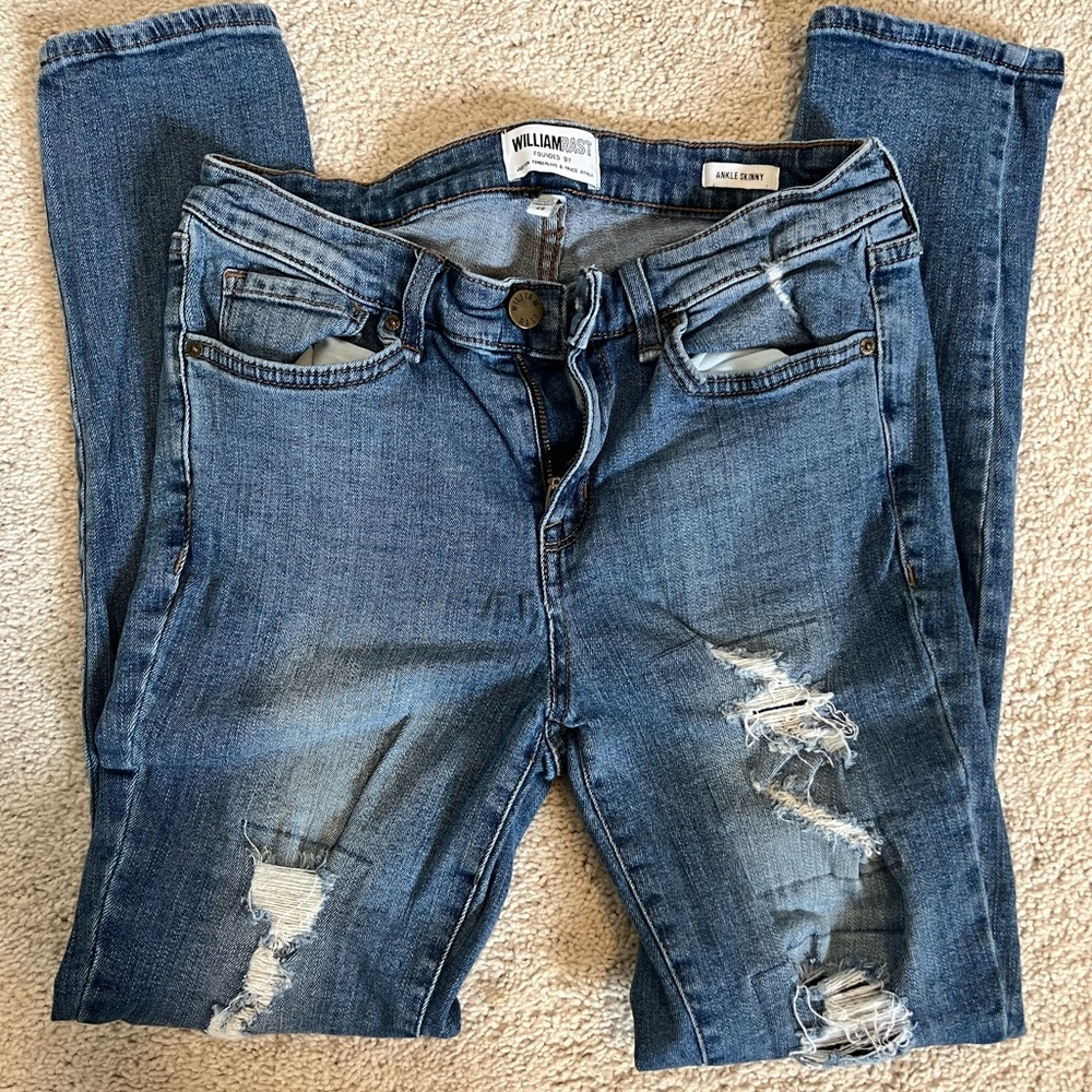 William Rast Blue Ankle Cropped Jeans with Distressed Design
